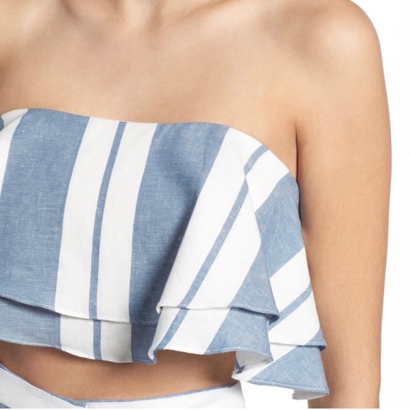 WAY Strapless Crop Top Blue White Stripes (Small) - Picture 4 of 6